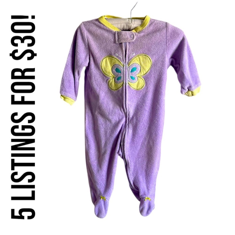 Carter’s Terry Cloth Butterfly Zip Footies Sleep & Play Baby Girl Size 6 M